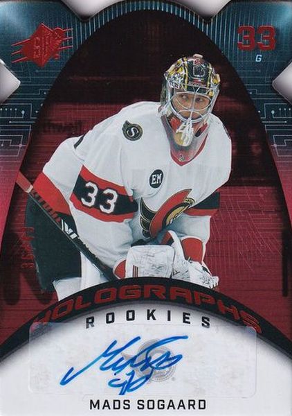 AUTO RC karta MADS SOGAARD 22-23 SPx Holographs Rookies Red /49